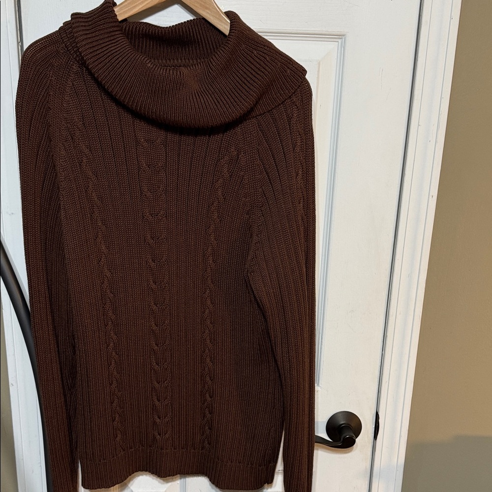 Elegant Heavyweight Chocolate Brown Cowl Neck Cable Knit Sweater Size